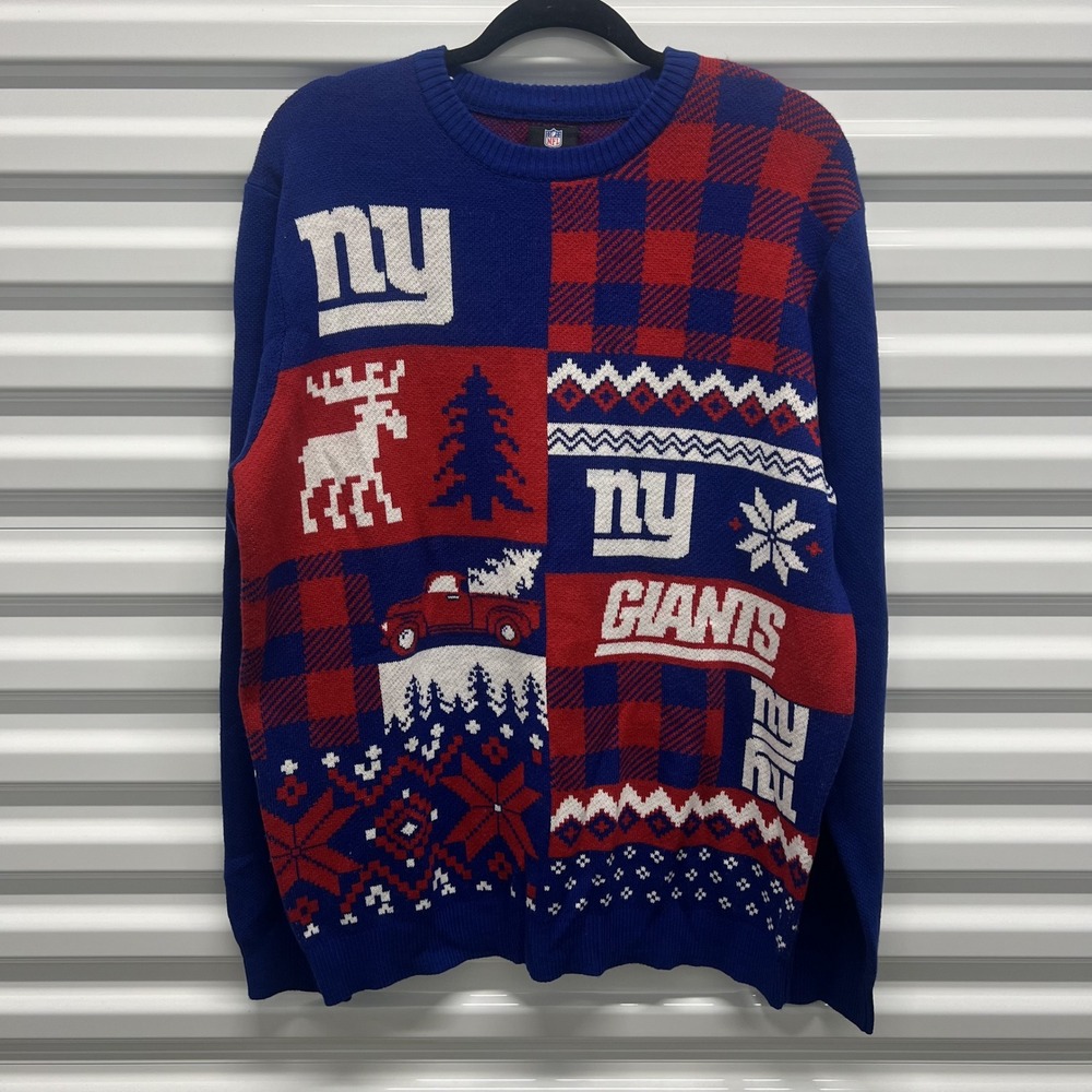NFL Team Apparel New York Giants Size L Mens Blue Ugly Christmas Sweater Knit — photo 3